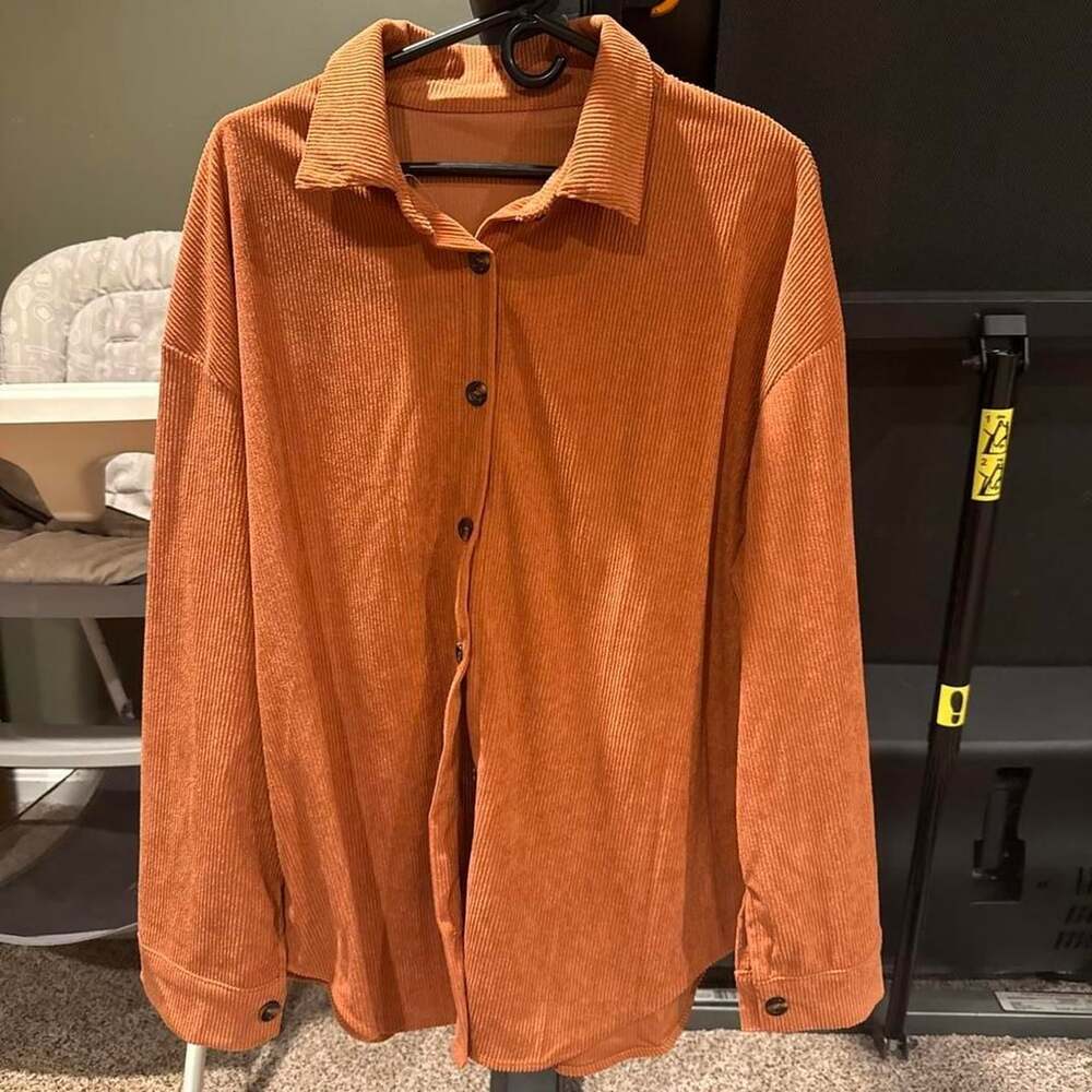 Unbranded Orange Corduroy Button-Up Shirt Size XL